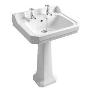 Roper Rhodes Harrow 600 Rectangular Two Tap Hole Basin and Pedestal