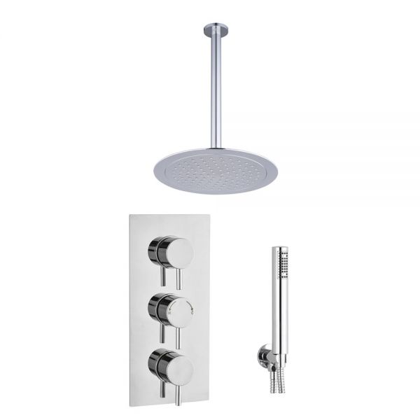 Hartland Round Thermostatic Dual Outlet 3 Handle Ceiling Mounted Shower Kit