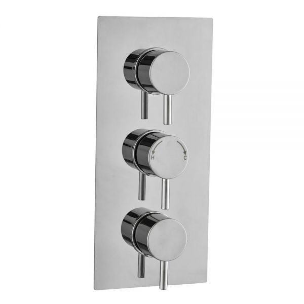 Hartland Round Dual Outlet Three Handle Thermostatic Shower Valve