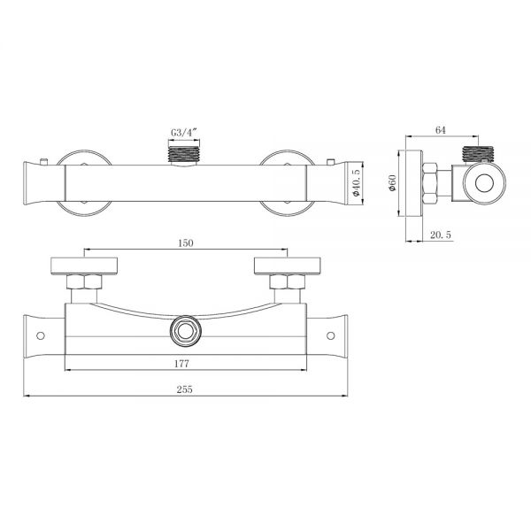 Hartland Round Thermostatic Top Outlet Bar Shower Valve #2