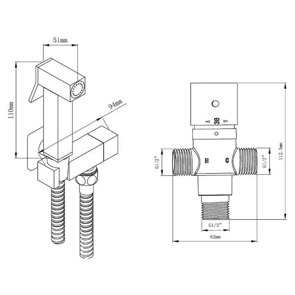 Hartland Square Thermostatic Douche Bidet Kit with Valve #2