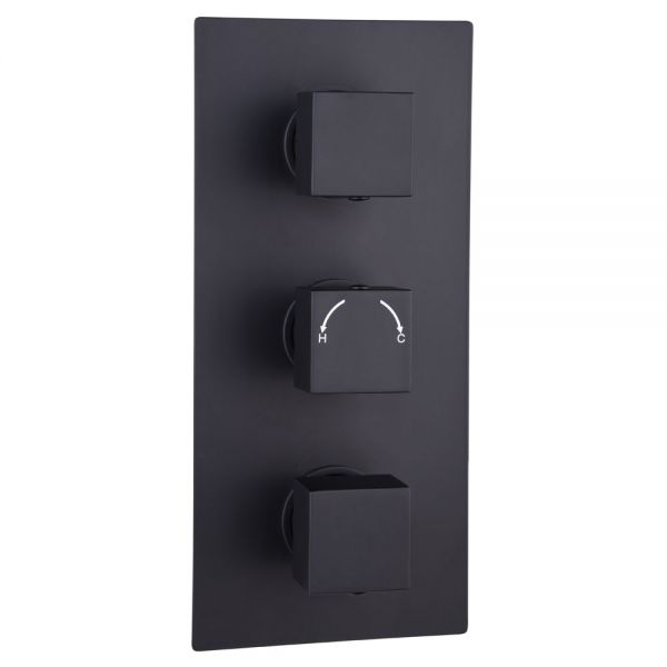 Hartland Orca Black Square Dual Outlet Three Handle Thermostatic Shower Valve