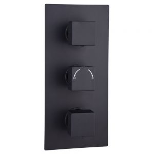 Hartland Orca Black Square Dual Outlet Three Handle Thermostatic Shower Valve