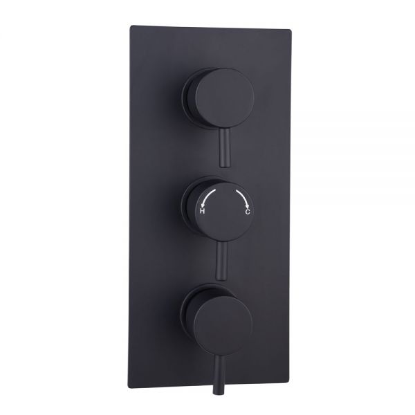 Hartland Orca Black Round Dual Outlet Three Handle Thermostatic Shower Valve