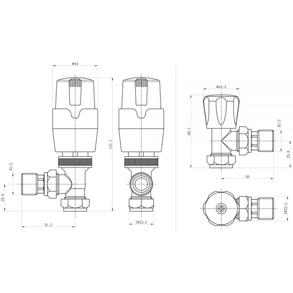 Hartland Anthracite Angled TRV Radiator Valves #2