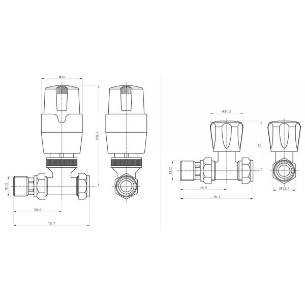 Hartland Anthracite Straight TRV Radiator Valves #2