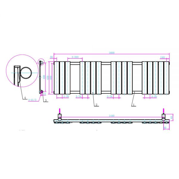 Hartland Queenstown 1600 x 450mm Gloss White Designer Towel Radiator #2