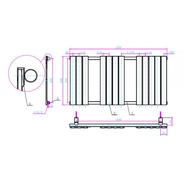 Hartland Queenstown 1200 x 600mm Matt Grey Designer Towel Radiator #2