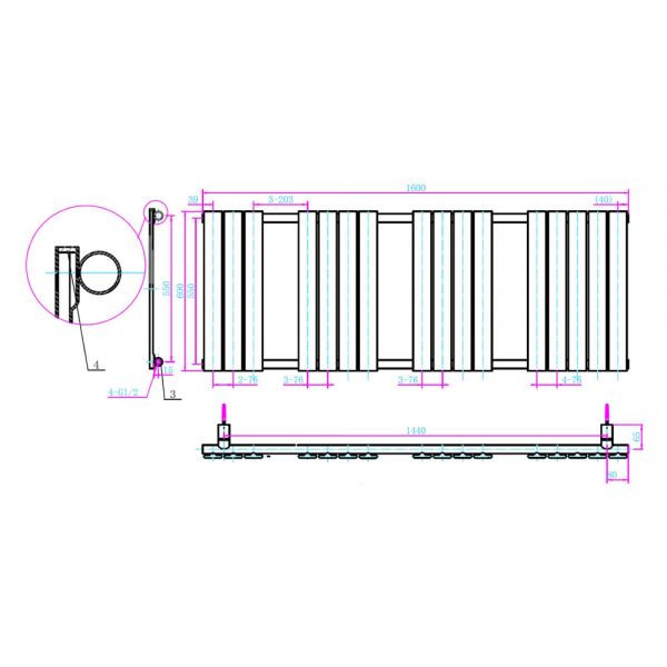 Hartland Queenstown 1600 x 600mm Matt Grey Designer Towel Radiator #2