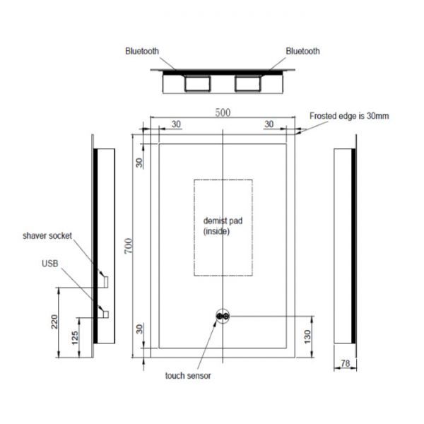 Hartland Alfie 500 x 700 LED Edge Bluetooth Bathroom Mirror #2