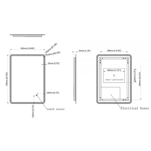 Hartland Angus Slimline 500 x 700 LED Edge Bathroom Mirror #2