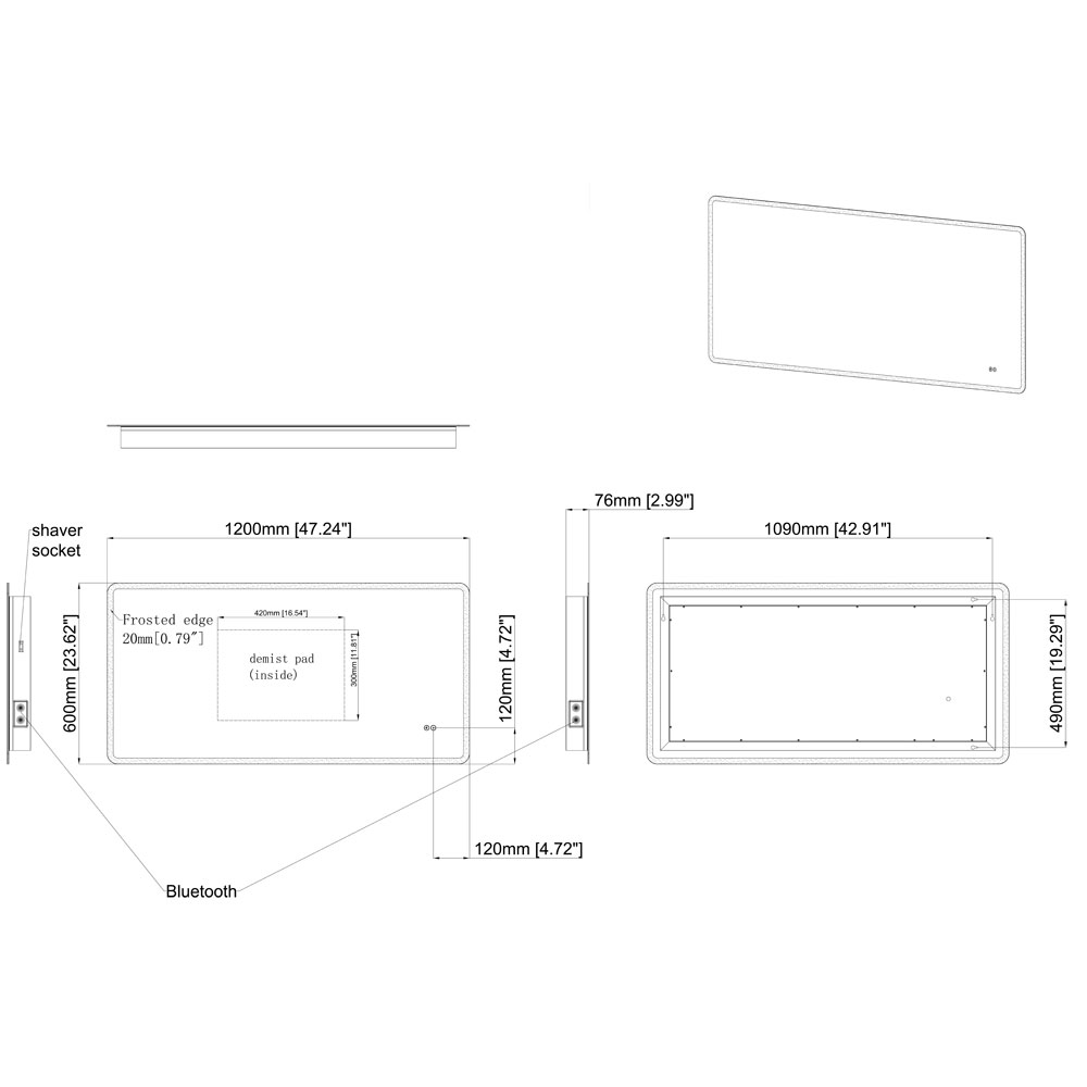 Hartland Molly 1200 x 600 LED Edge Bluetooth Bathroom Mirror HAR3054