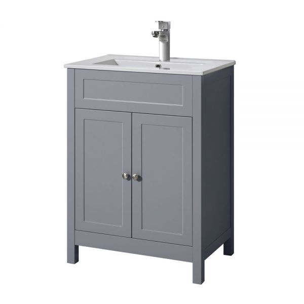 Hartland Turin 600 Grey Floor Standing Vanity Unit and Ceramic Basin