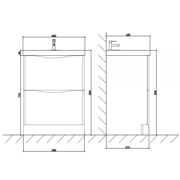 Hartland Naples 600 White Floor Standing Vanity Unit and Polymarble Basin #2