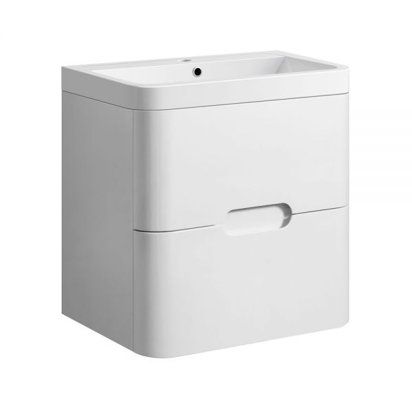 Hartland Venice 600 White Wall Hung Curved Vanity Unit and Ceramic Basin