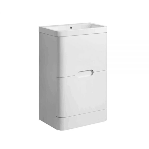 Hartland Venice 600 White Floor Standing Curved Vanity Unit and Ceramic Basin