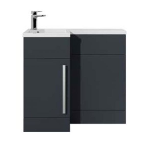 Hartland Verona 900 Shadow Grey L Shaped Left Hand Vanity Unit and Basin with Satin Handle