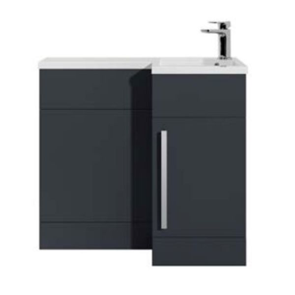 Hartland Verona 900 Shadow Grey L Shaped Right Hand Vanity Unit and Basin with Satin Handle