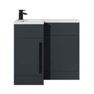 Hartland Verona 900 Shadow Grey L Shaped Left Hand Vanity Unit and Basin with Black Handle