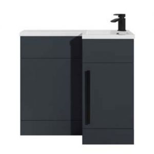 Hartland Verona 900 Shadow Grey L Shaped Right Hand Vanity Unit and Basin with Black Handle