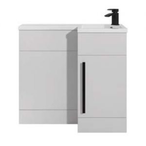 Hartland Verona 900 White L Shaped Right Hand Vanity Unit and Basin with Black Handle