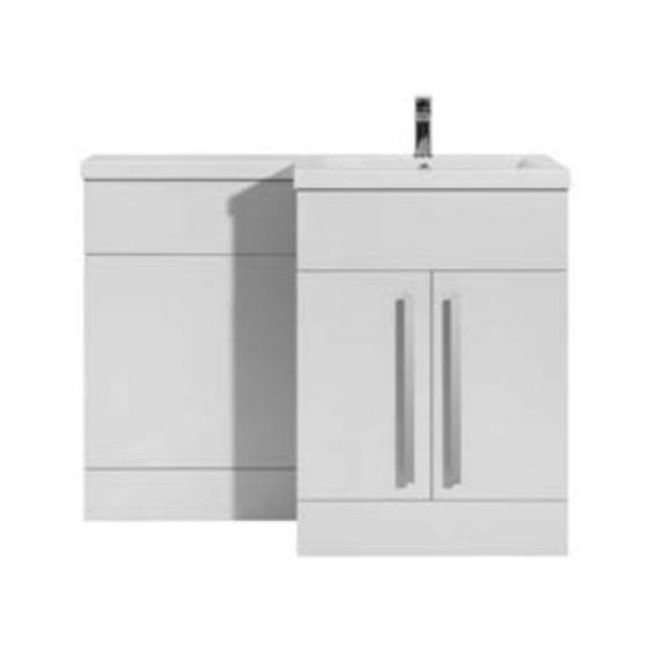 Hartland Sorrento 1100 White L Shaped Right Hand Vanity Unit and Basin with Satin Handle