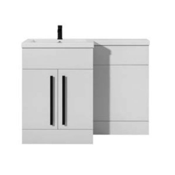 Hartland Sorrento 1100 White L Shaped Left Hand Vanity Unit and Basin with Black Handle