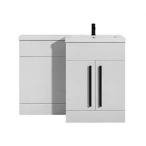 Hartland Sorrento 1100 White L Shaped Right Hand Vanity Unit and Basin with Black Handle