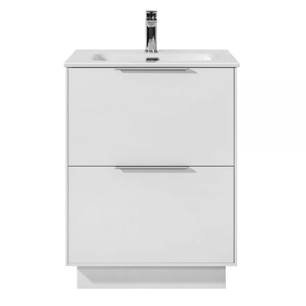 Hartland Orca 600 White Floor Standing Vanity Unit and Ceramic Basin with Satin Handles