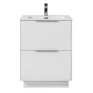 Hartland Orca 600 White Floor Standing Vanity Unit and Ceramic Basin with Satin Handles