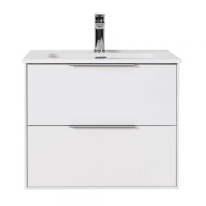 Hartland Orca 600 White Wall Hung Vanity Unit and Ceramic Basin with Satin Handles