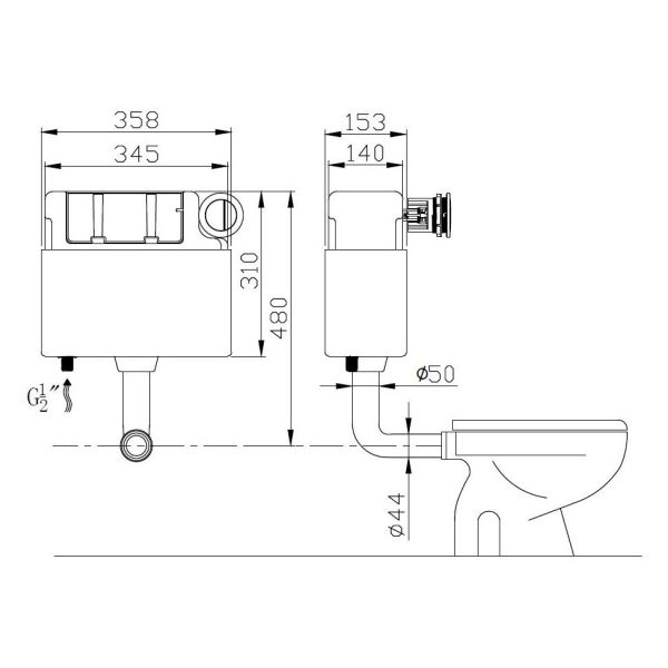 Hartland Plumb Essential Concealed Cistern with Pneumatic Flush #2