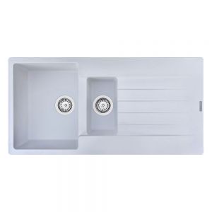 Reginox Harlem White 1.5 Bowl Granite Kitchen Sink 1000 x 500mm