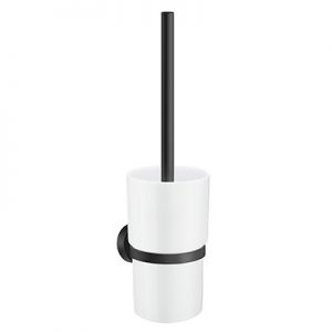 Smedbo Home Black Wall Mounted Toilet Brush and Porcelain Holder HB333P