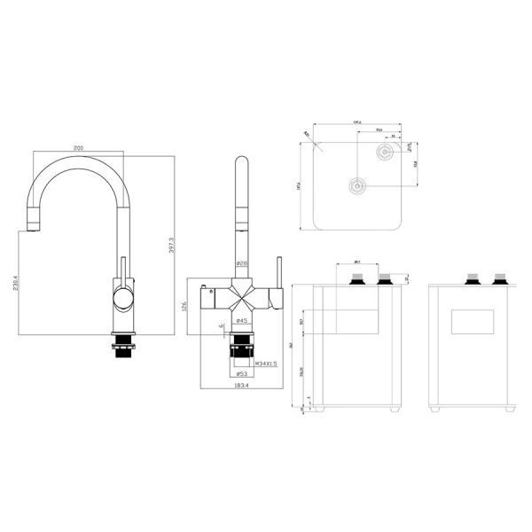 JTP Chrome 4 in 1 Boiling Hot and Filtered Cold Water Kitchen Mixer Tap and Tank #2