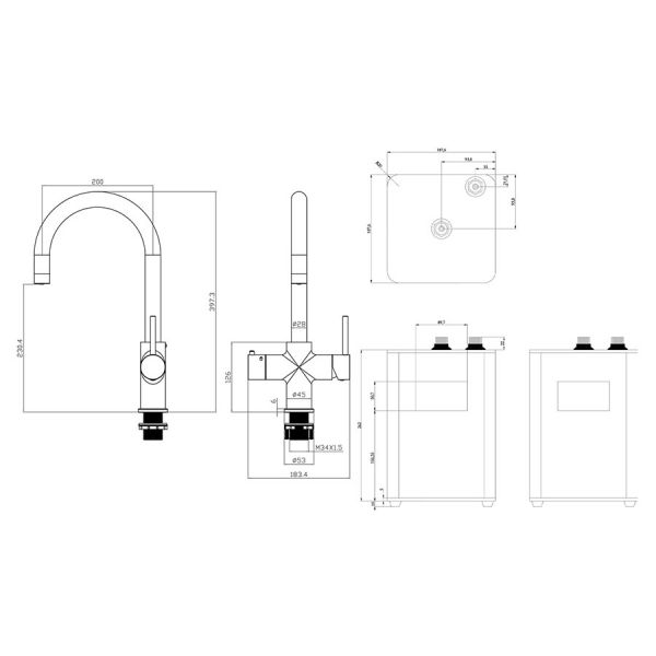 JTP Brushed Brass 4 in 1 Boiling Hot and Filtered Cold Water Kitchen Mixer Tap and Tank #2