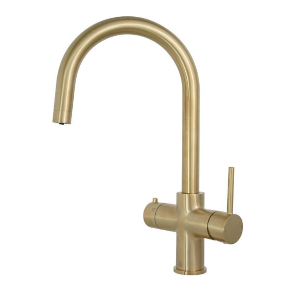 JTP Brushed Brass 4 in 1 Boiling Hot and Filtered Cold Water Kitchen Mixer Tap and Tank