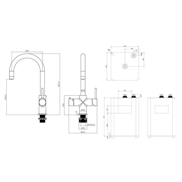 JTP Matt Black 4 in 1 Boiling Hot and Filtered Cold Water Kitchen Mixer Tap and Tank #2