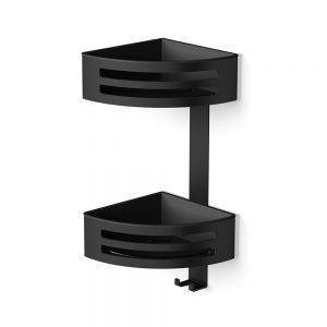 hib. Black Corner Two Tier Shower Basket with Removable Tray 160mm
