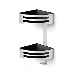 HIB Chrome Corner Two Tier Shower Basket with Removable Tray 160mm