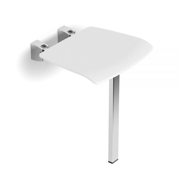 HIB White Folding Shower Seat with Support Leg