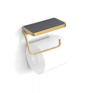 HIB Atto Brushed Brass Toilet Roll Holder with Anti Slip Shelf