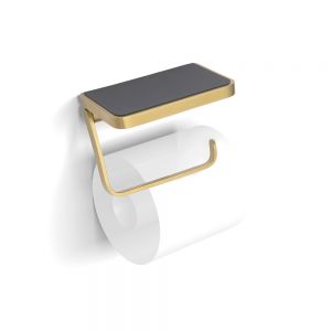 hib. Atto Brushed Brass Toilet Roll Holder with Anti Slip Shelf