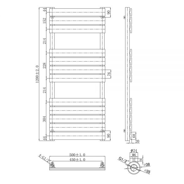 JTP HIX 1200 x 500 Brushed Brass Designer Towel Rail #2