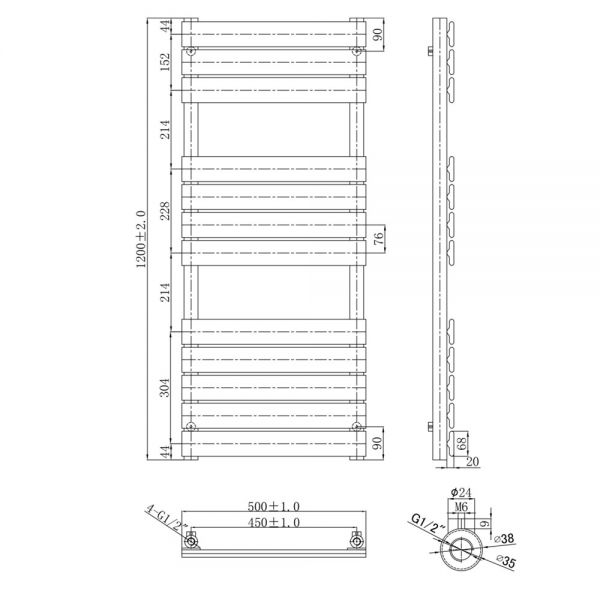 JTP HIX 1200 x 500 Chrome Designer Towel Rail #2