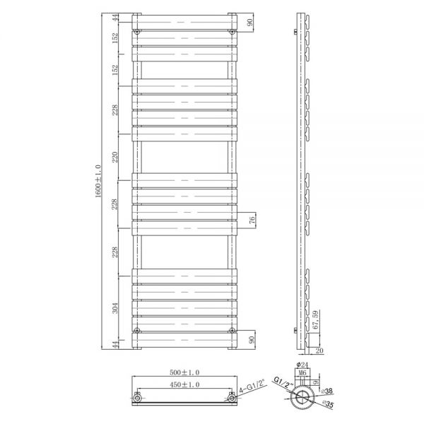 JTP HIX 1600 x 500 Brushed Brass Designer Towel Rail #2