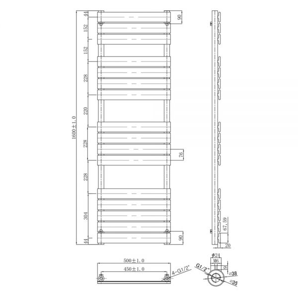 JTP HIX 1600 x 500 Matt Black Designer Towel Rail #2