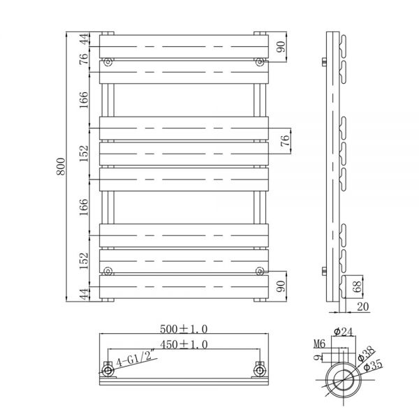 JTP HIX 800 x 500 Brushed Brass Designer Towel Rail #2