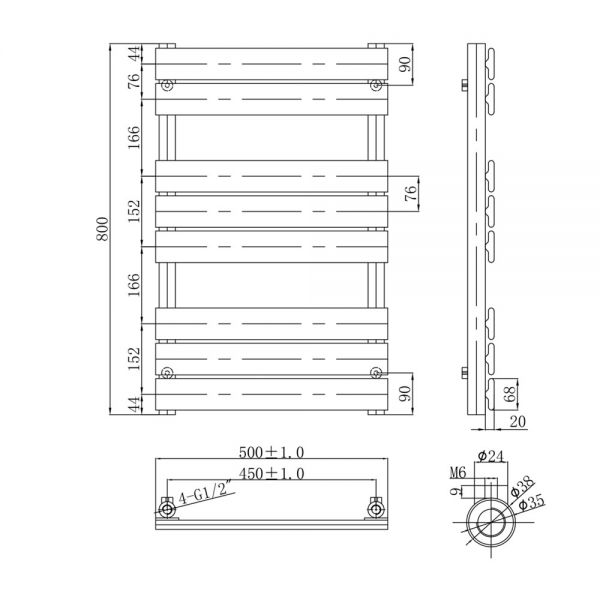 JTP HIX 800 x 500 Chrome Designer Towel Rail #2