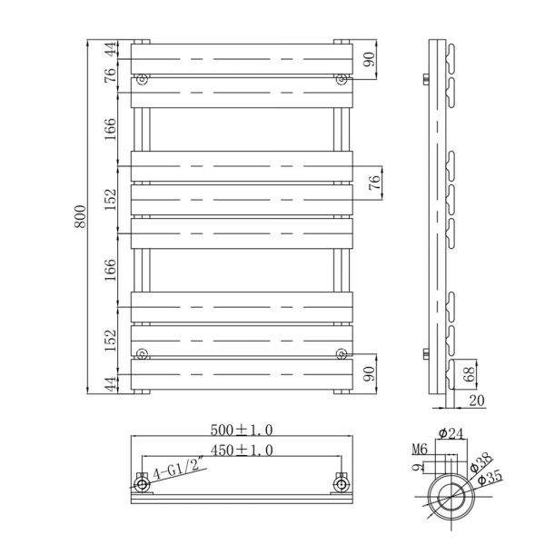 JTP HIX 800 x 500 Matt Black Designer Towel Rail #2
